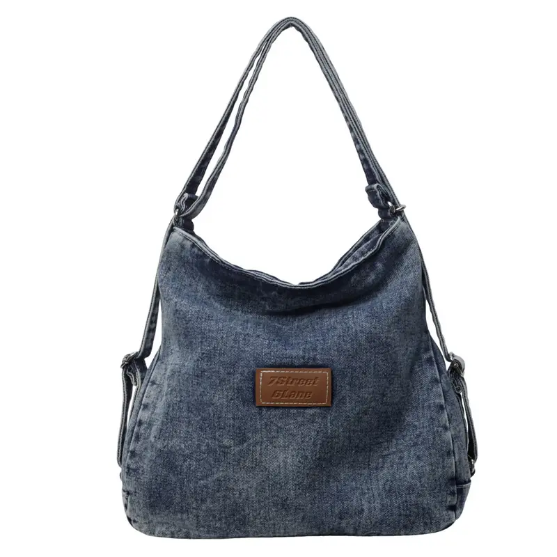 Ruiying Wash Denim Shoulder Bag Blue Large Capacity