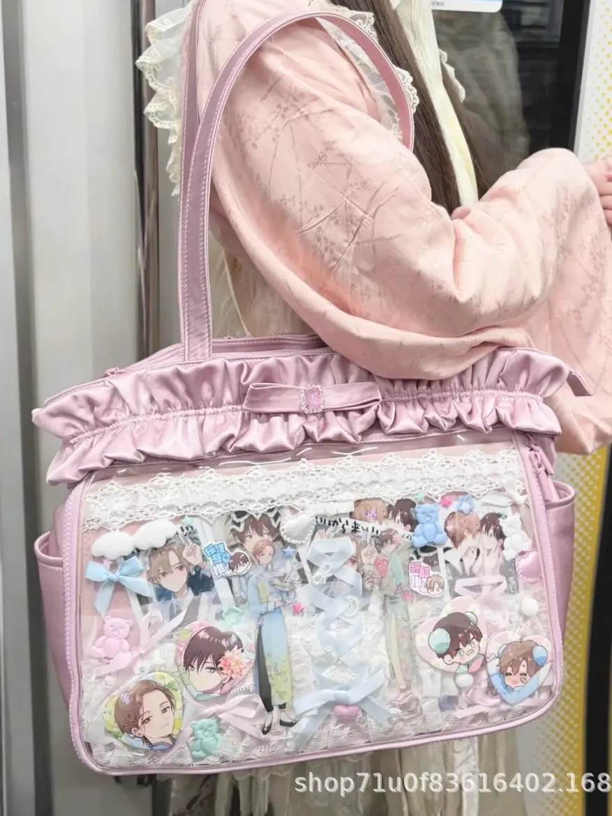 2024 New Japanese Original Large Capacity Transparent Badge Millet Pain Bag Shoulder Bag Tote Big Bag for Going Out