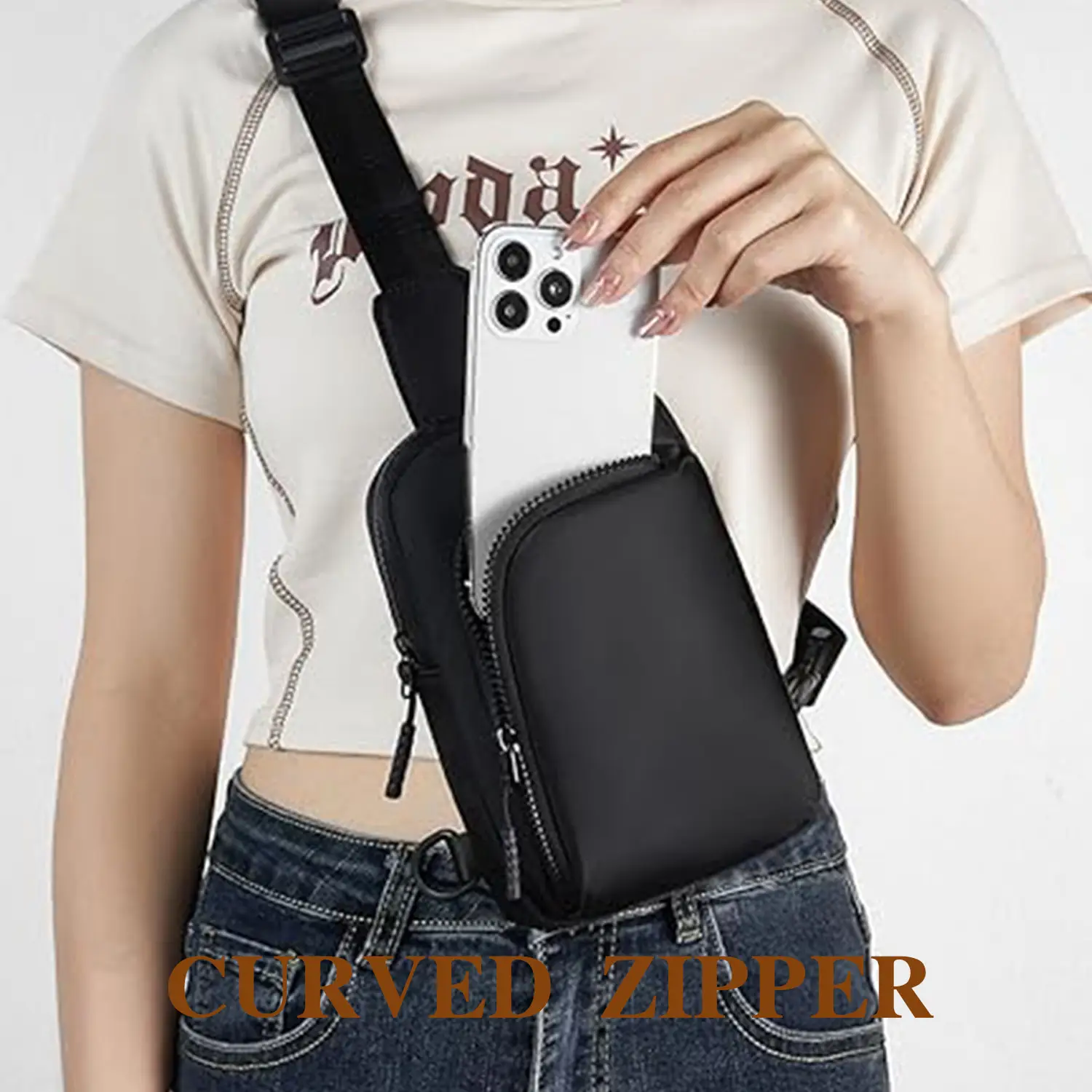 Black Polyester Crossbody Bag for Men Women Waterproof Sports — feature 3