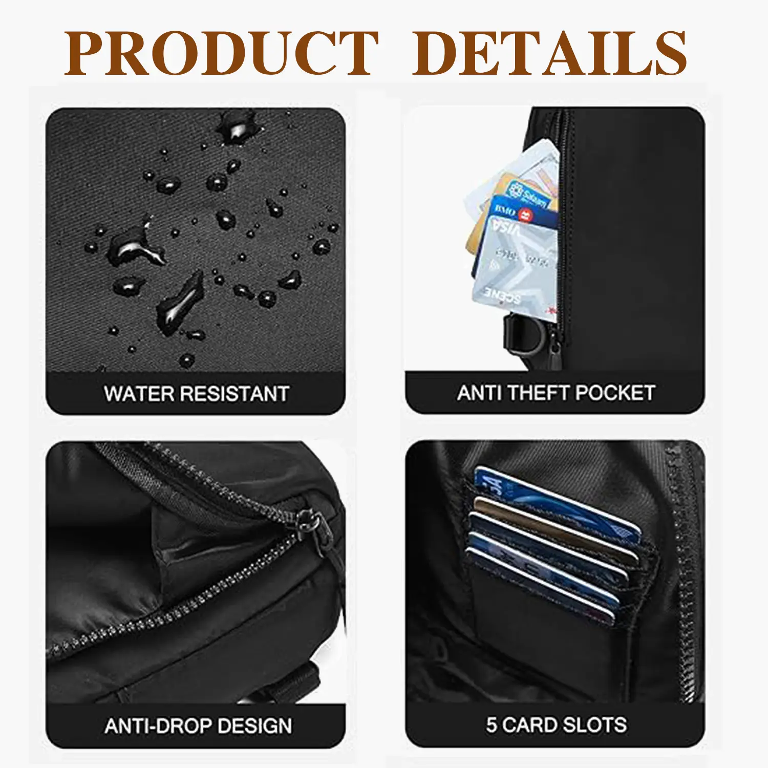 Black Polyester Crossbody Bag for Men Women Waterproof Sports — feature 4
