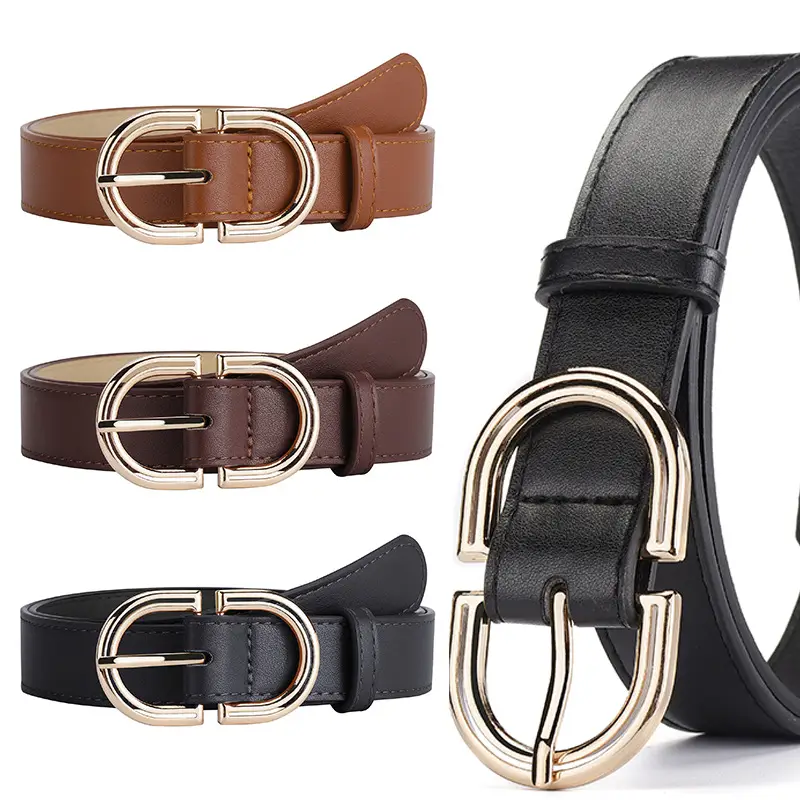 Women's Tan Leather Belt with Gold Buckle - Image 6