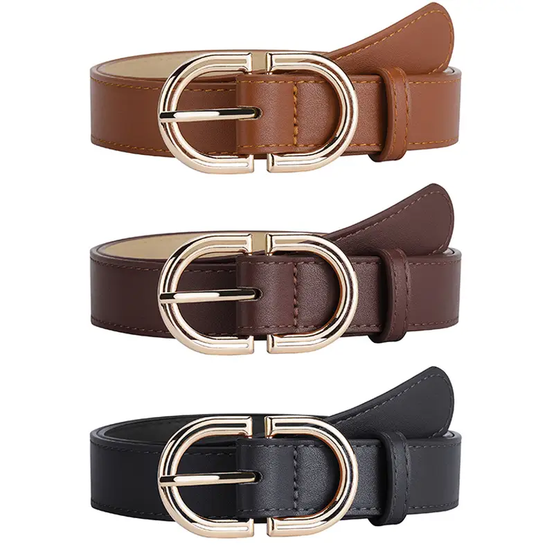 Women's Tan Leather Belt with Gold Buckle - Image 7