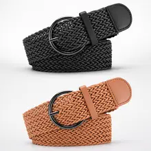 Women's Tan Leather Belt with Gold Buckle — feature 1
