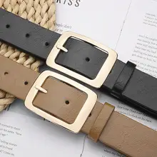 Women's Tan Leather Belt with Gold Buckle — feature 10