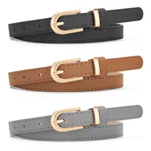 Women's Tan Leather Belt with Gold Buckle — feature 12