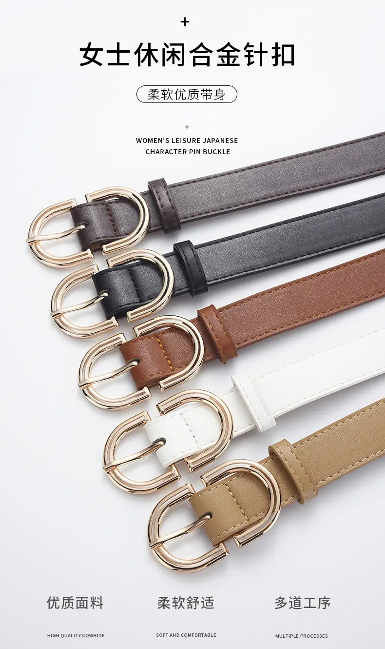 Women's Tan Leather Belt with Gold Buckle — feature 18