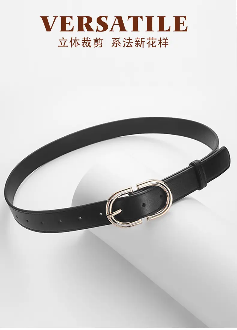 Women's Tan Leather Belt with Gold Buckle — feature 19