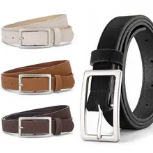 Women's Tan Leather Belt with Gold Buckle — feature 2