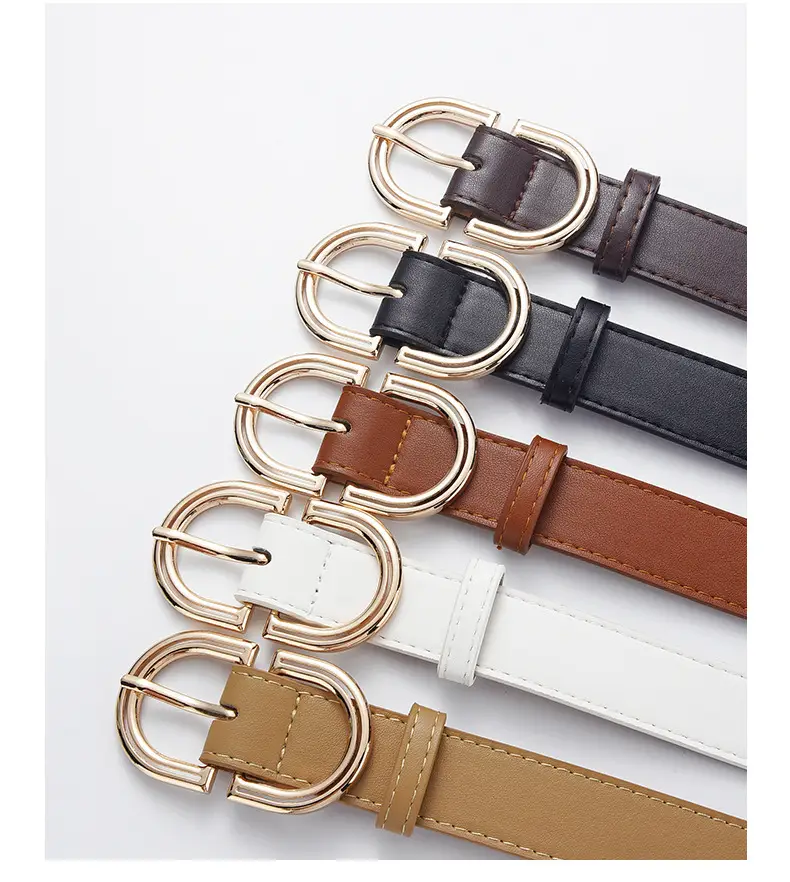 Women's Tan Leather Belt with Gold Buckle — feature 21