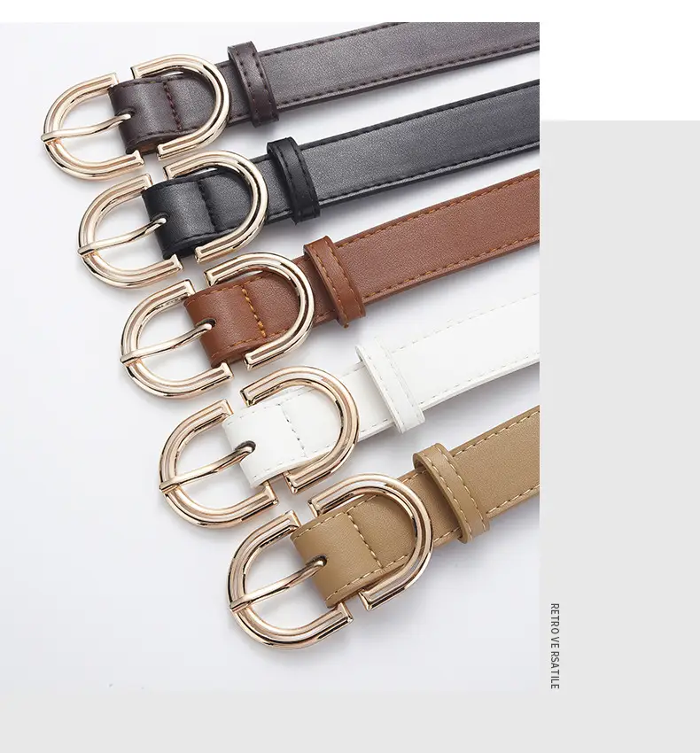 Women's Tan Leather Belt with Gold Buckle — feature 23