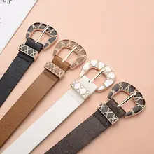 Women's Tan Leather Belt with Gold Buckle — feature 3