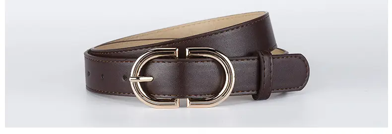 Women's Tan Leather Belt with Gold Buckle — feature 32