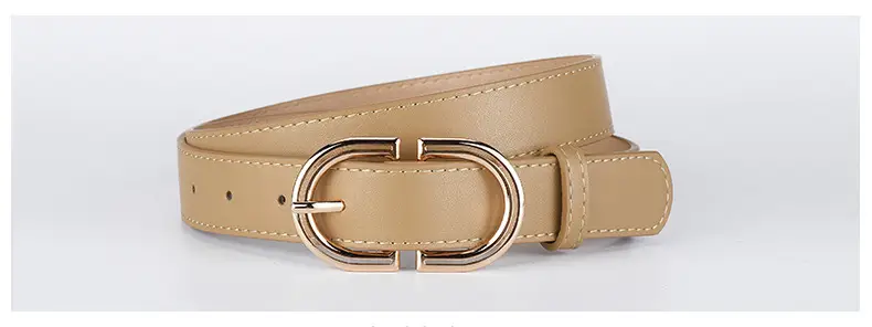 Women's Tan Leather Belt with Gold Buckle — feature 34