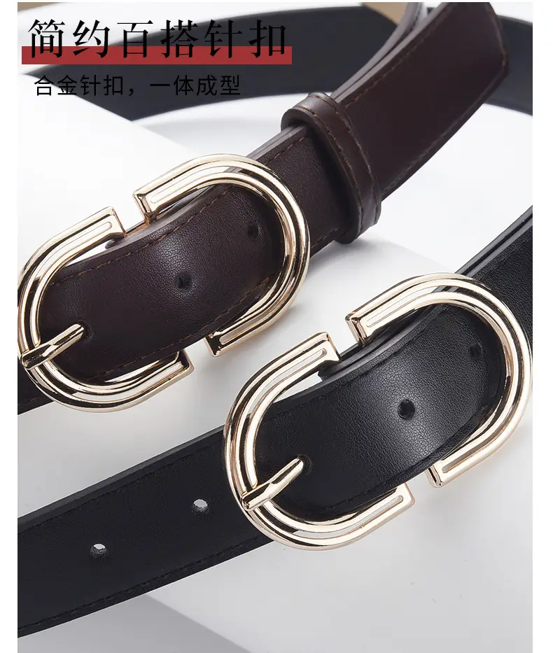 Women's Tan Leather Belt with Gold Buckle — feature 38