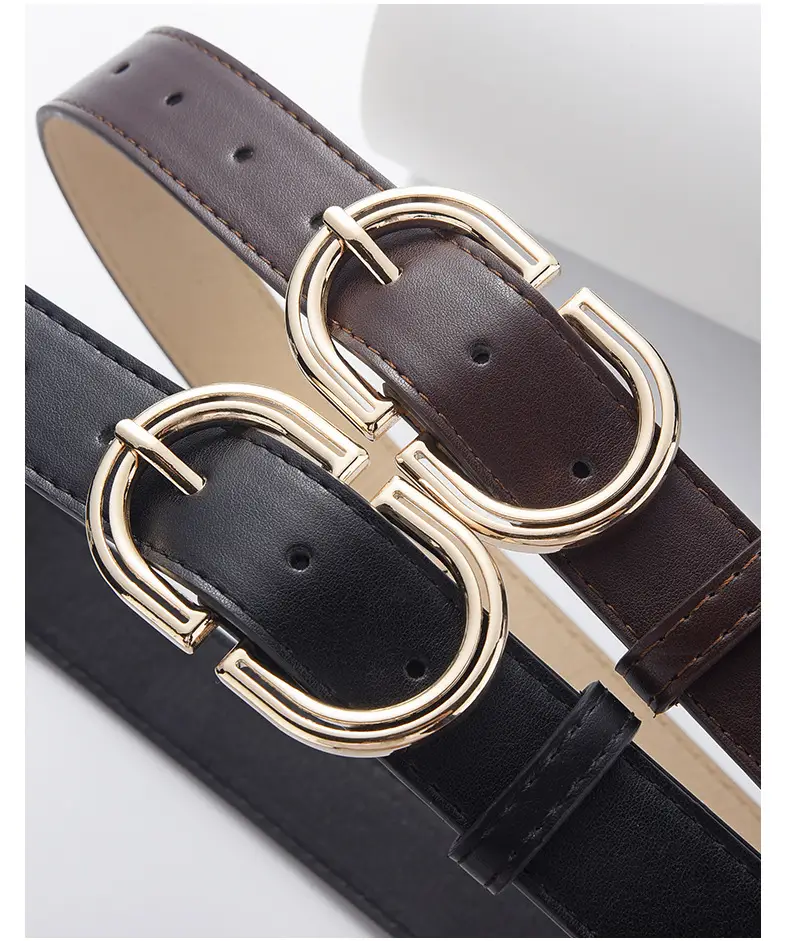 Women's Tan Leather Belt with Gold Buckle — feature 40