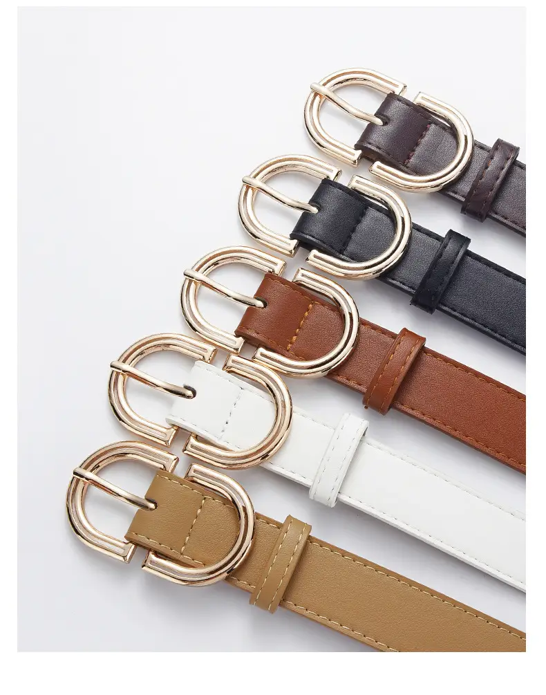Women's Tan Leather Belt with Gold Buckle — feature 43