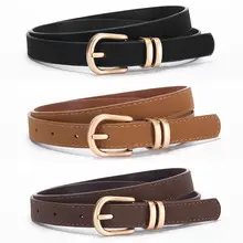 Women's Tan Leather Belt with Gold Buckle — feature 7