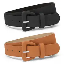 Women's Tan Leather Belt with Gold Buckle — feature 8