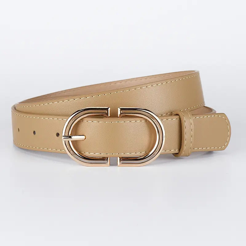 Women's Tan Leather Belt with Gold Buckle - Image 3