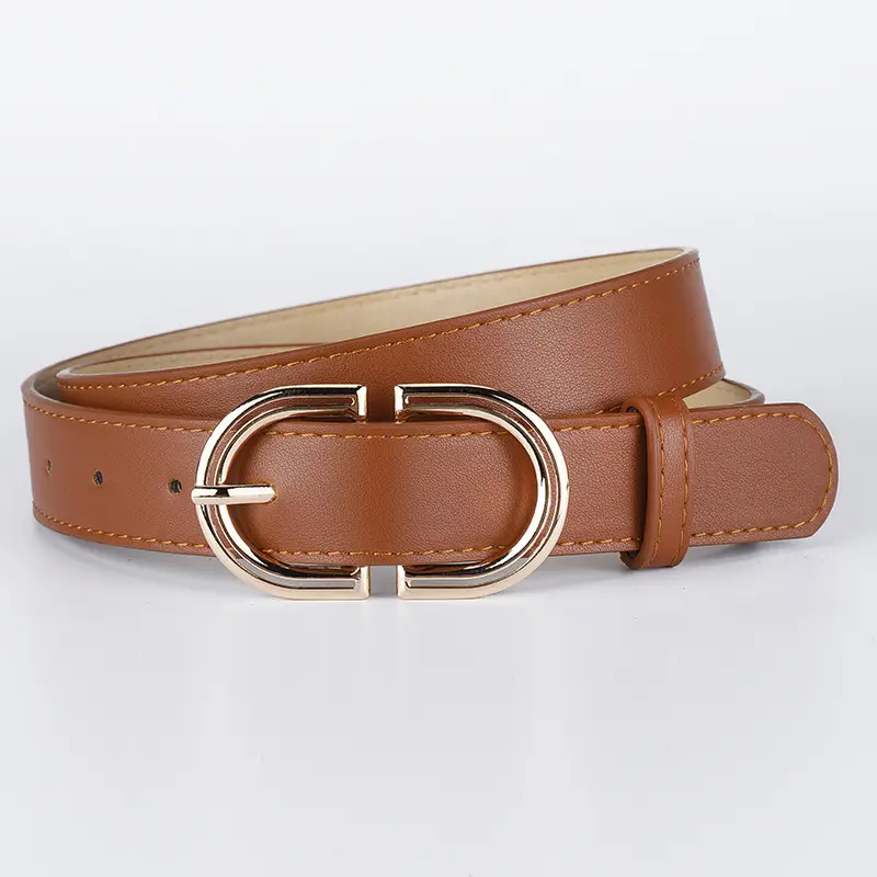 Women's Tan Leather Belt with Gold Buckle - Image 4