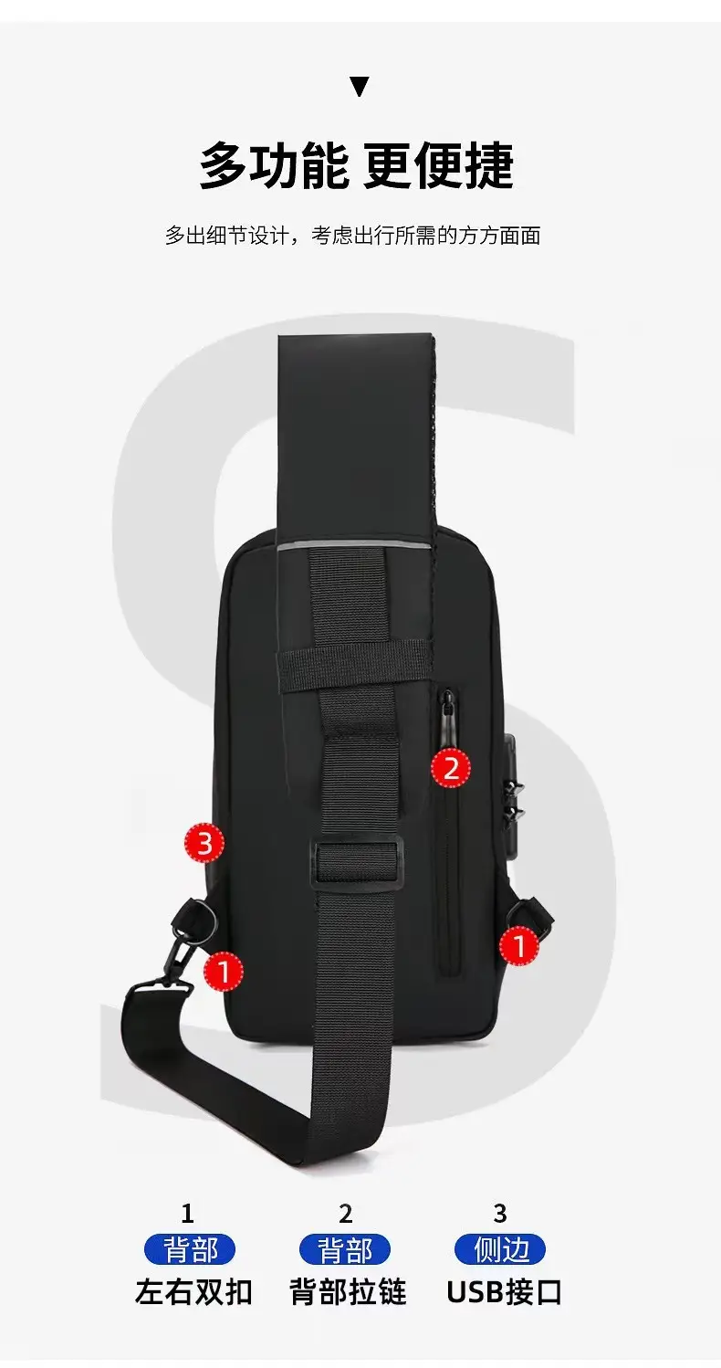 Men's Black USB Charging Crossbody Bag Waterproof Anti-Theft — feature 4