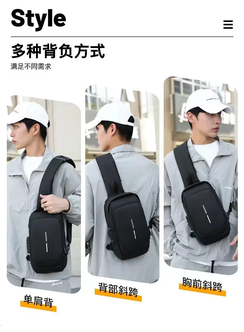 Men's Black USB Charging Crossbody Bag Waterproof Anti-Theft — feature 8