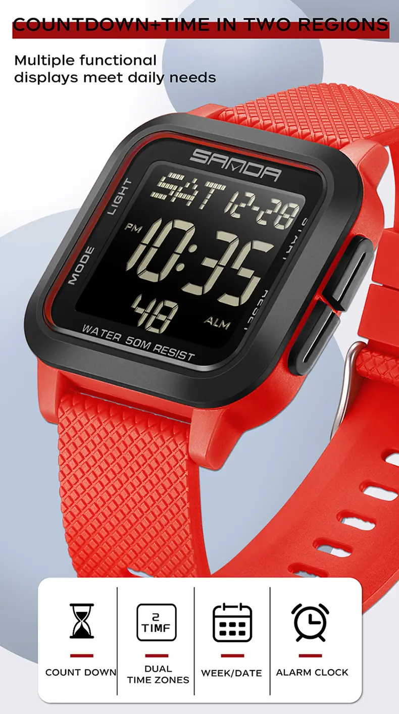 Sanda Red Digital Stopwatch Watch for Boys — feature 25