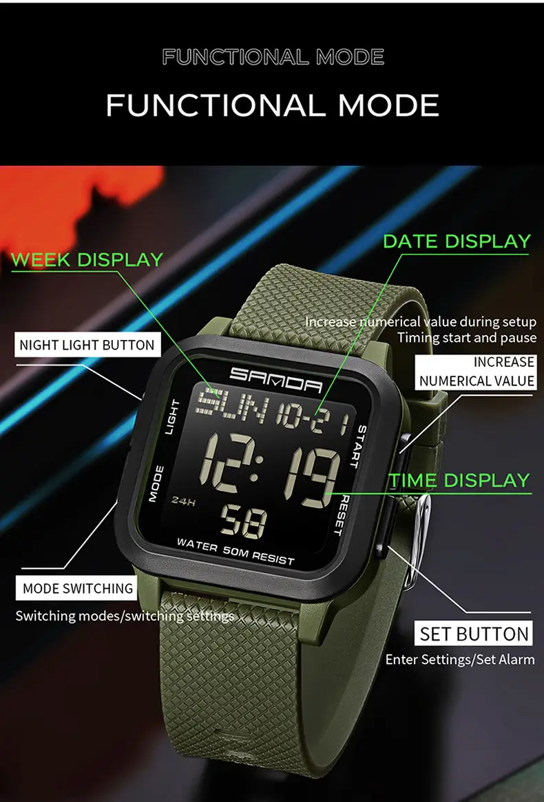 Sanda Red Digital Stopwatch Watch for Boys — feature 30