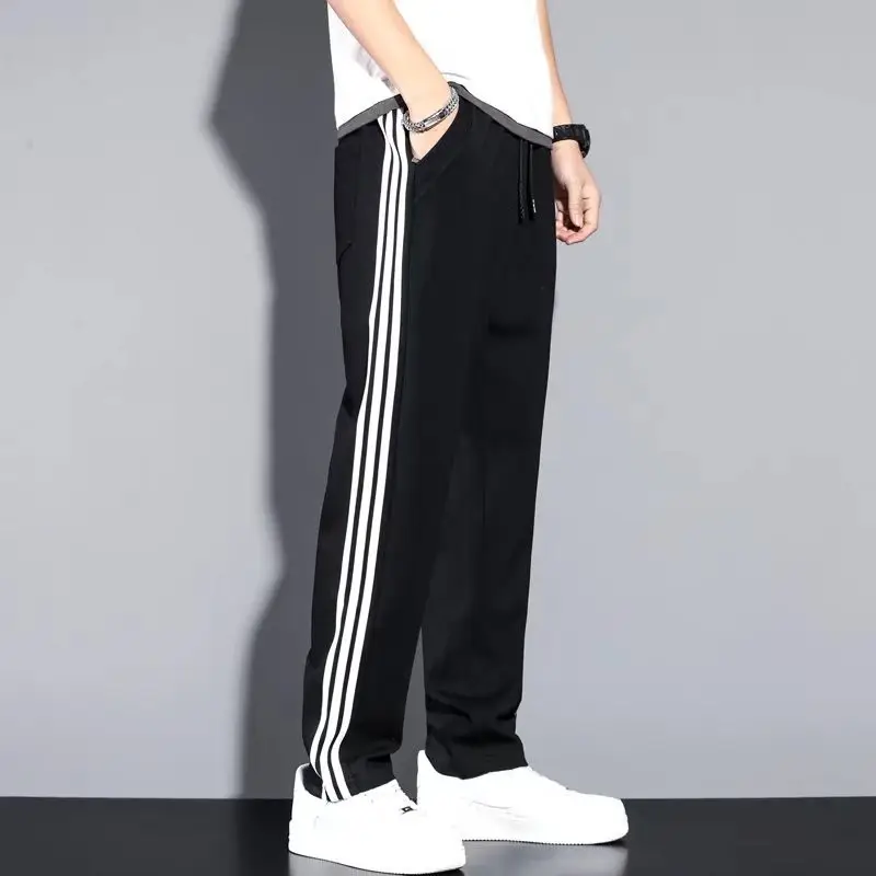 Men Grey Three Bar Track Pants Casual Joggers - Image 7