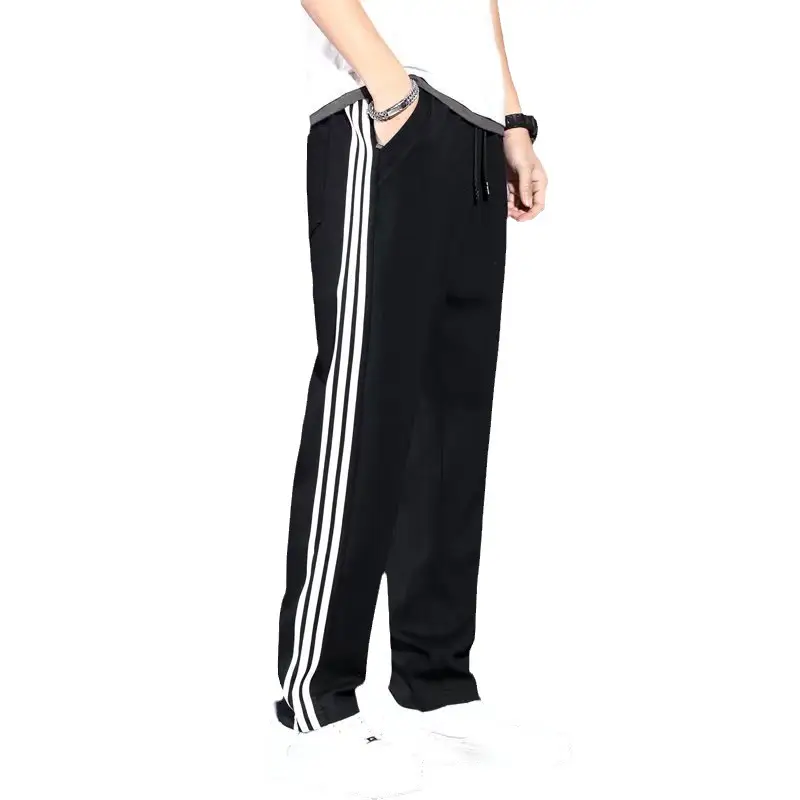Men Grey Three Bar Track Pants Casual Joggers - Image 9