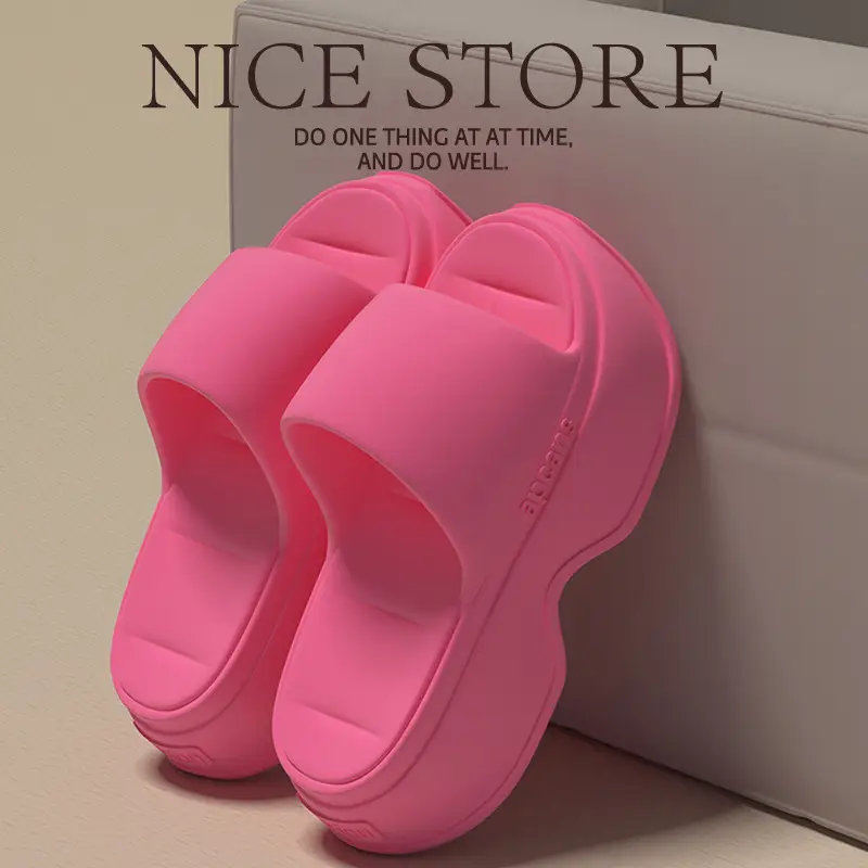 Super Thick Bottom Sandals and Slippers Women's Summer One-Word Slippers Fashionable Outer Wear Non-Wearing All-Match Waterproof Non-Slip Beach Slippers - Image 3