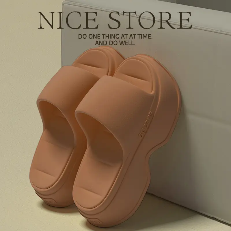 Super Thick Bottom Sandals and Slippers Women's Summer One-Word Slippers Fashionable Outer Wear Non-Wearing All-Match Waterproof Non-Slip Beach Slippers - Image 4