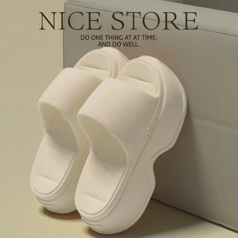 Super Thick Bottom Sandals and Slippers Women's Summer One-Word Slippers Fashionable Outer Wear Non-Wearing All-Match Waterproof Non-Slip Beach Slippers - Image 5