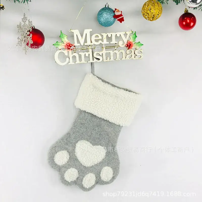 Christmas Dog Paw Stocking with Heart Design