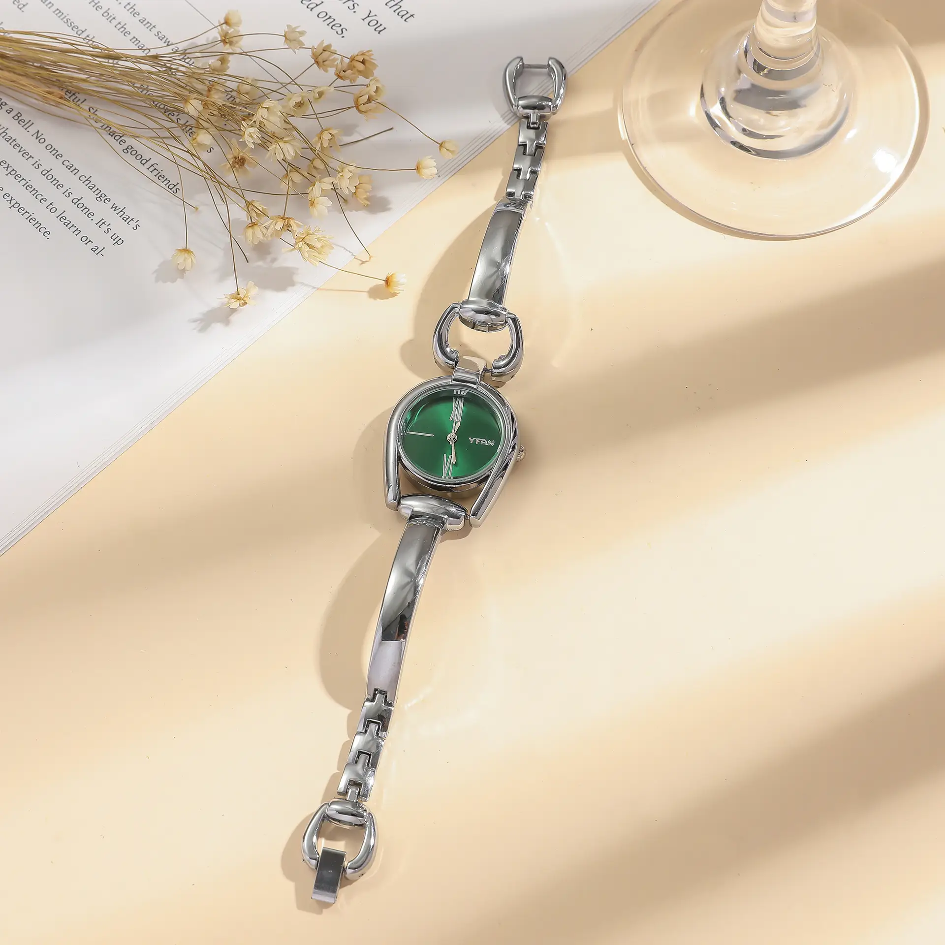 Women's Retro Button Watch with Hollow Steel Band — feature 22