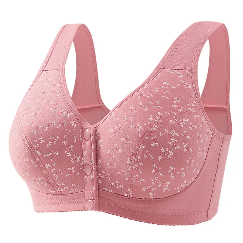 New Style Middle-aged and Elderly Underwear with Front Buckle Push-up Anti-sagging Side-closing plus size Thin Bra without Steel Rings