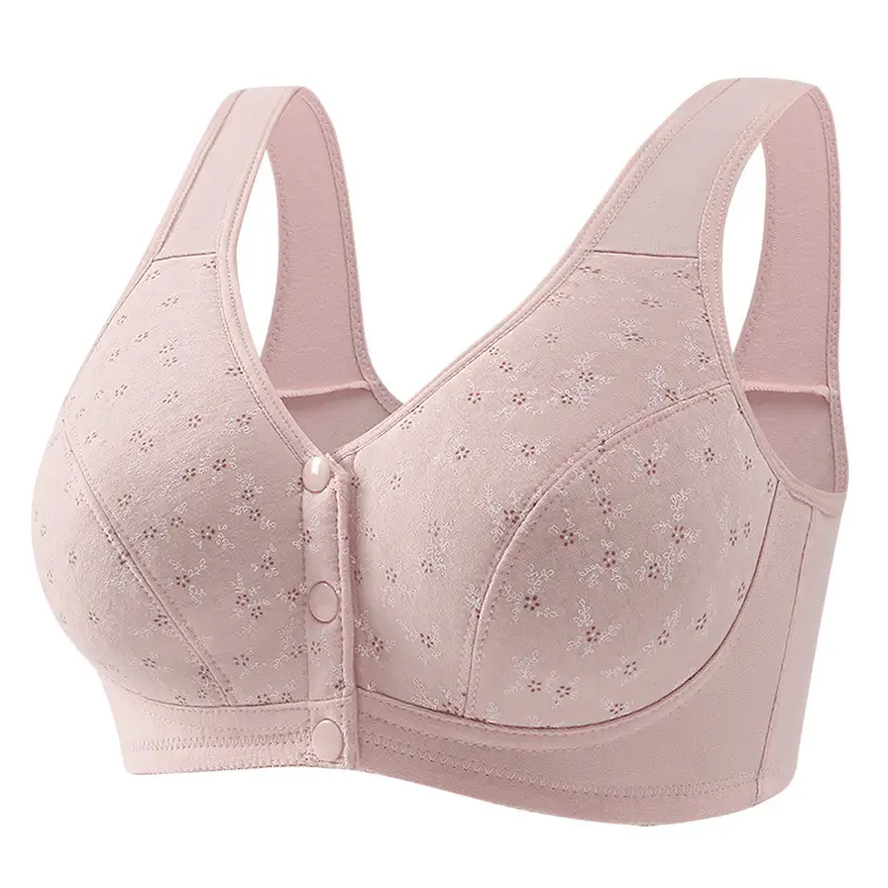 New Style Middle-aged and Elderly Underwear with Front Buckle Push-up Anti-sagging Side-closing plus size Thin Bra without Steel Rings