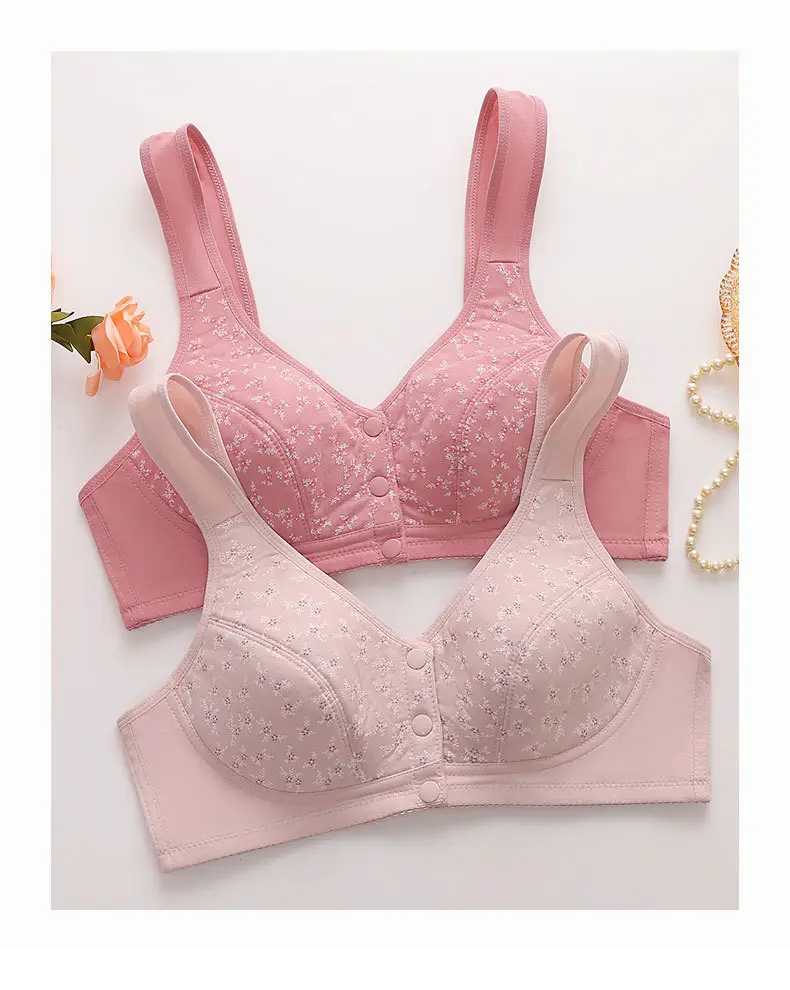 New Style Middle-aged and Elderly Underwear with Front Buckle Push-up Anti-sagging Side-closing plus size Thin Bra without Steel Rings — feature 16