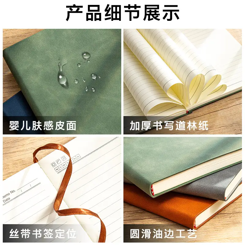 A5 Sheepskin Green Leather Notebook with Logo Printing - Image 11