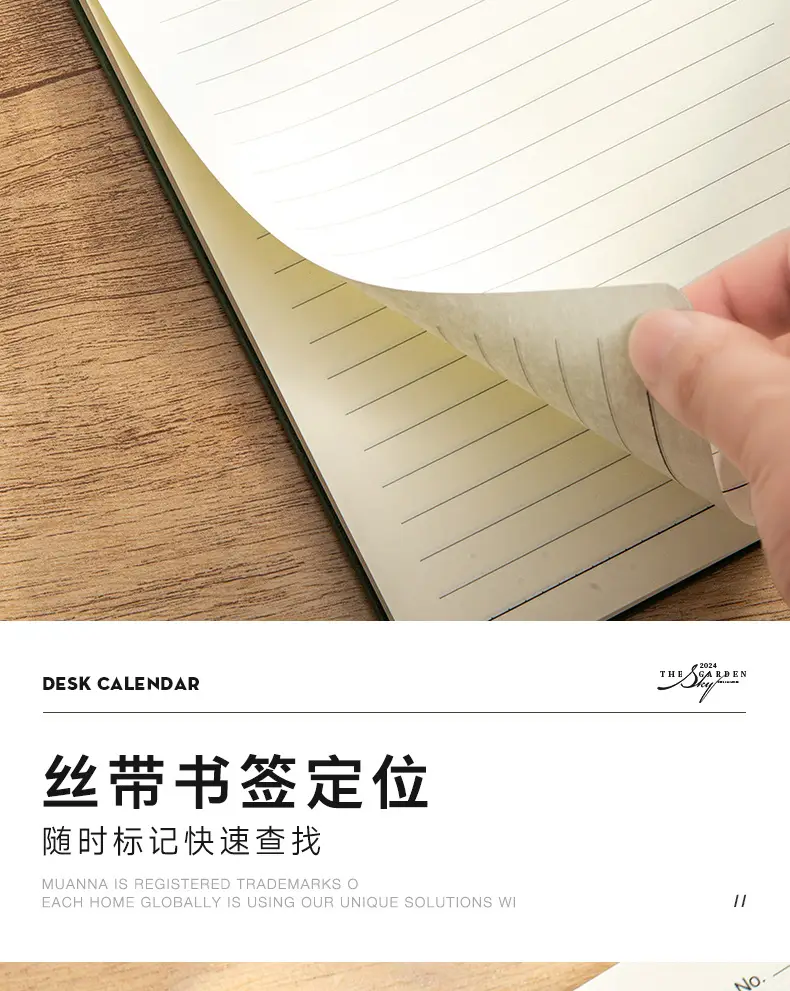 A5 Sheepskin Green Leather Notebook with Logo Printing — feature 10