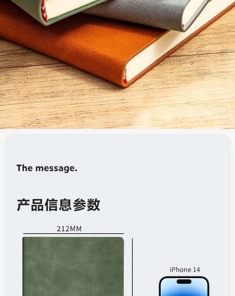 A5 Sheepskin Green Leather Notebook with Logo Printing — feature 13