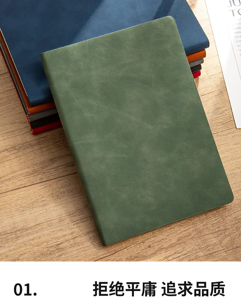 A5 Sheepskin Green Leather Notebook with Logo Printing — feature 17