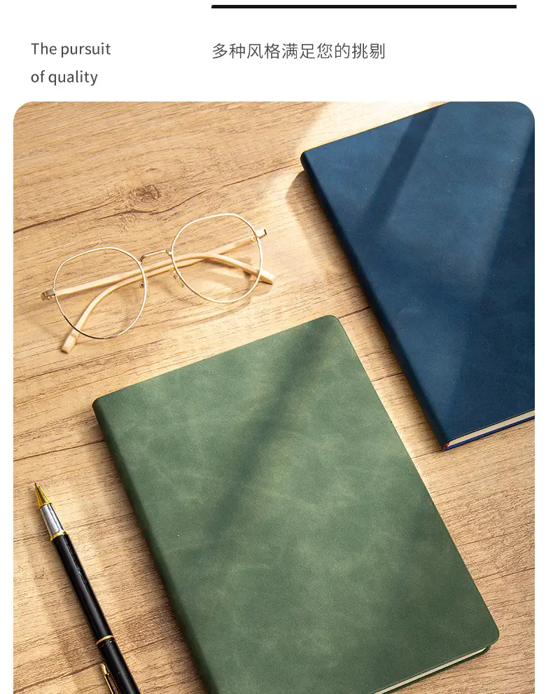 A5 Sheepskin Green Leather Notebook with Logo Printing — feature 18