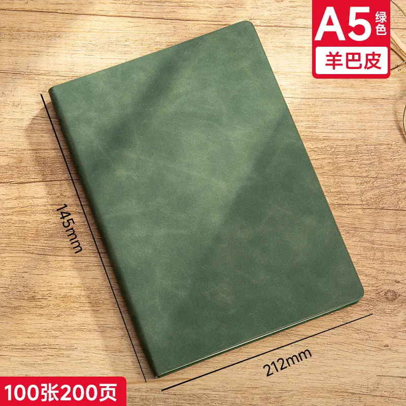 A5 Sheepskin Green Leather Notebook with Logo Printing - Image 2