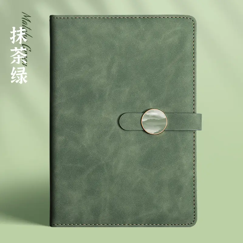 A5 Sheepskin Green Leather Notebook with Logo Printing - Image 7