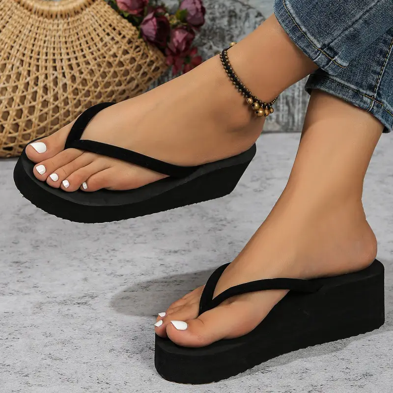Summer Foreign Trade Large Size Flip-Flops for Women European and American Outer Wear Wedge Heels Thick-Soled High-Heeled Beach Sandals for Women Wholesale - Image 2