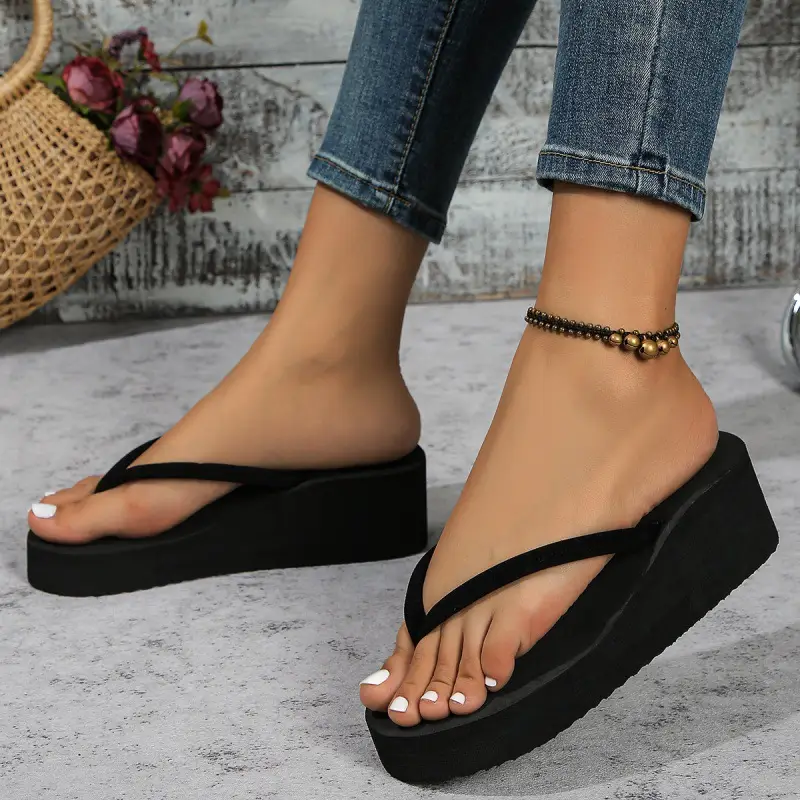 Summer Foreign Trade Large Size Flip-Flops for Women European and American Outer Wear Wedge Heels Thick-Soled High-Heeled Beach Sandals for Women Wholesale - Image 3