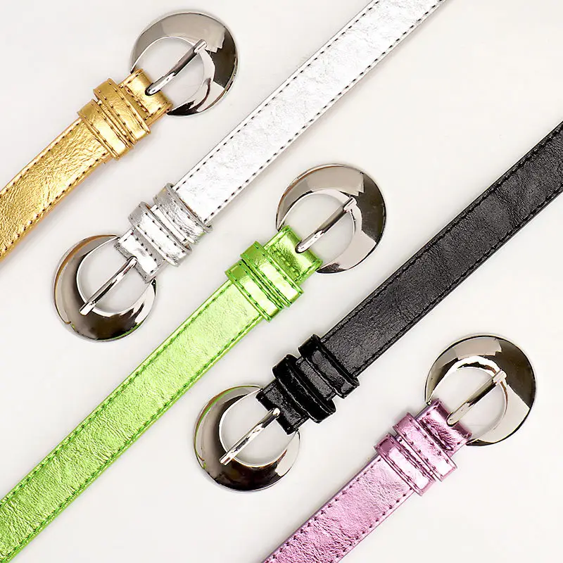 Pink Metallic Belt with Silver Buckle for Women - Image 6