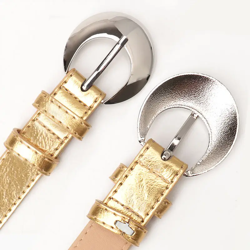 Pink Metallic Belt with Silver Buckle for Women - Image 8