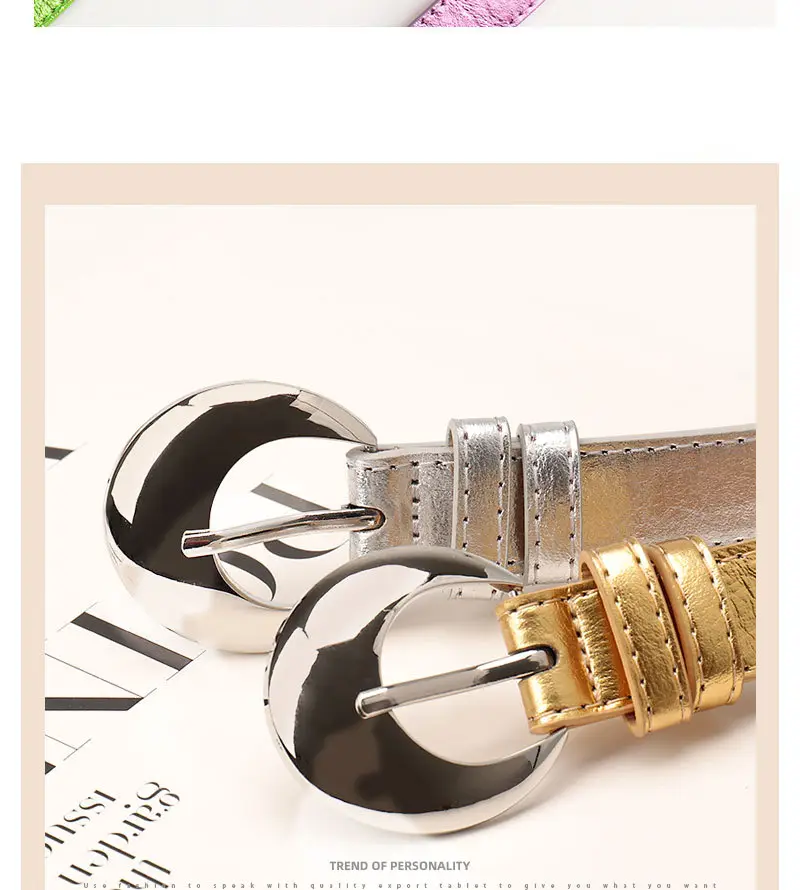 Pink Metallic Belt with Silver Buckle for Women — feature 16